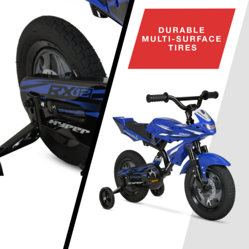 Hyper Bicycles 12" Boys Speedbike, Blue, with Training Wheels