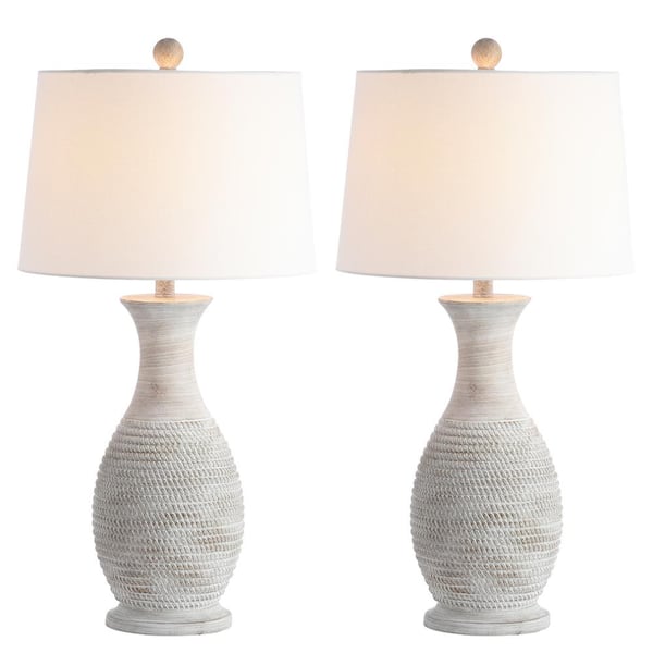 Bentlee 30 in. Grey Textured Hue Table Lamp with White Shade (Set of 2)