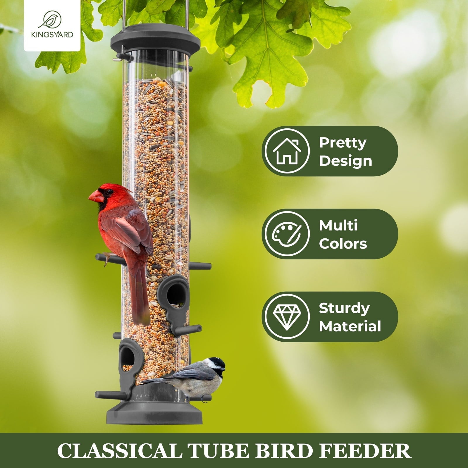 Kingsyard 2 Pack Bird Feeders for Outdoors Hanging, Tube Feeder with 6 Feeding Ports, Black