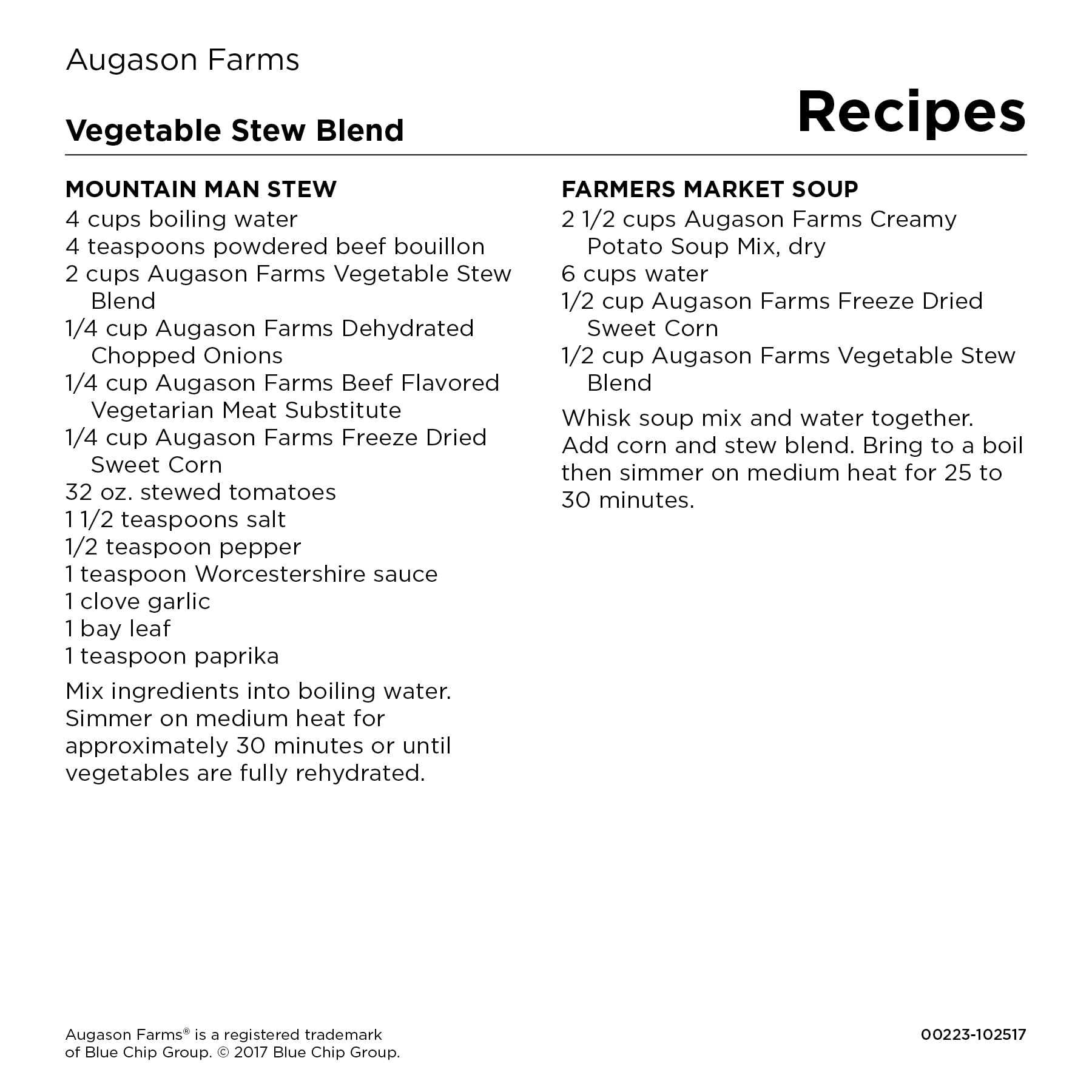 Augason Farms Vegetable Stew Blend 2 lbs .5 oz No. 10 Can