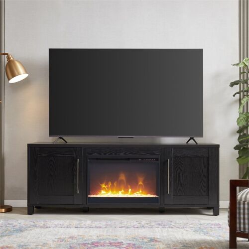 Henn&Hart 68" Black Grain Fireplace Insert TV Stand