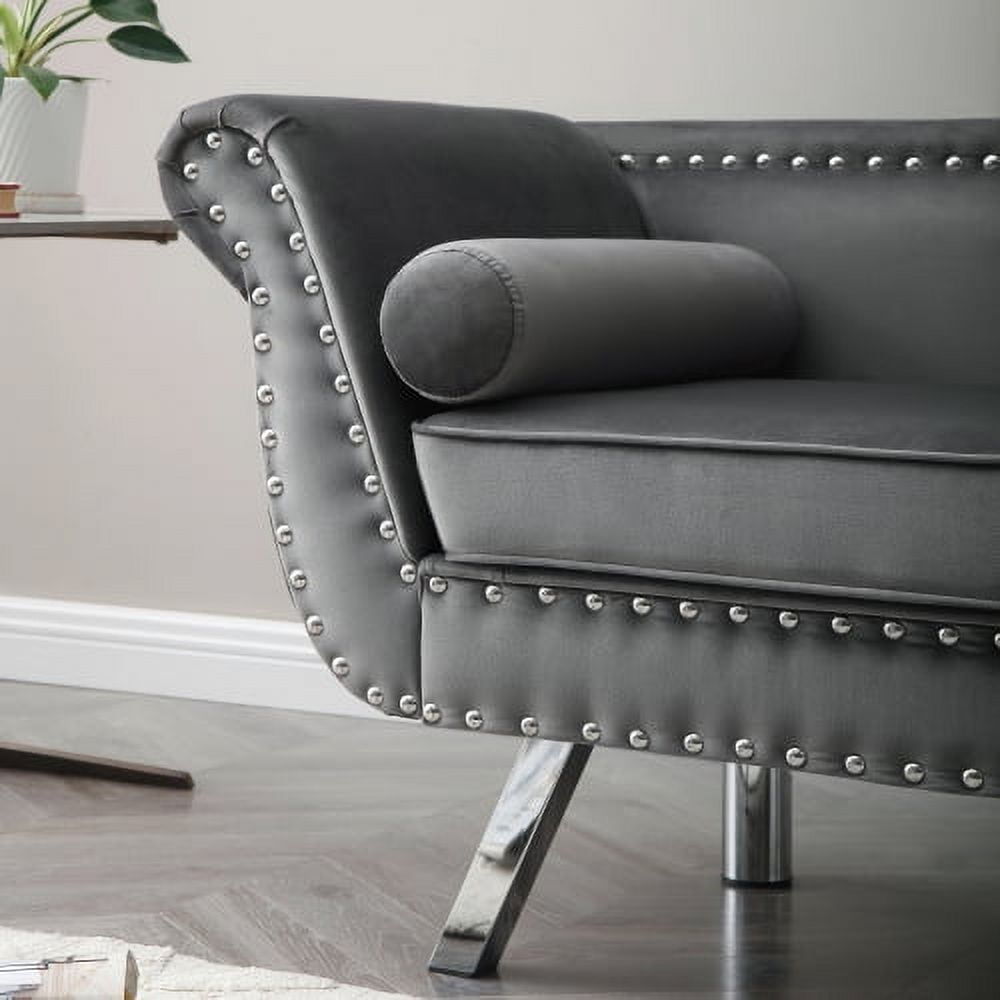 61“ Width Loveseat Sofa, Modern Accent Velvet Upholstered Loveseat Settee with Nailhead Trimming & Removable Cushion & Rolled Arms, Accent Couch with Silver Metal Legs for Living Room, Grey