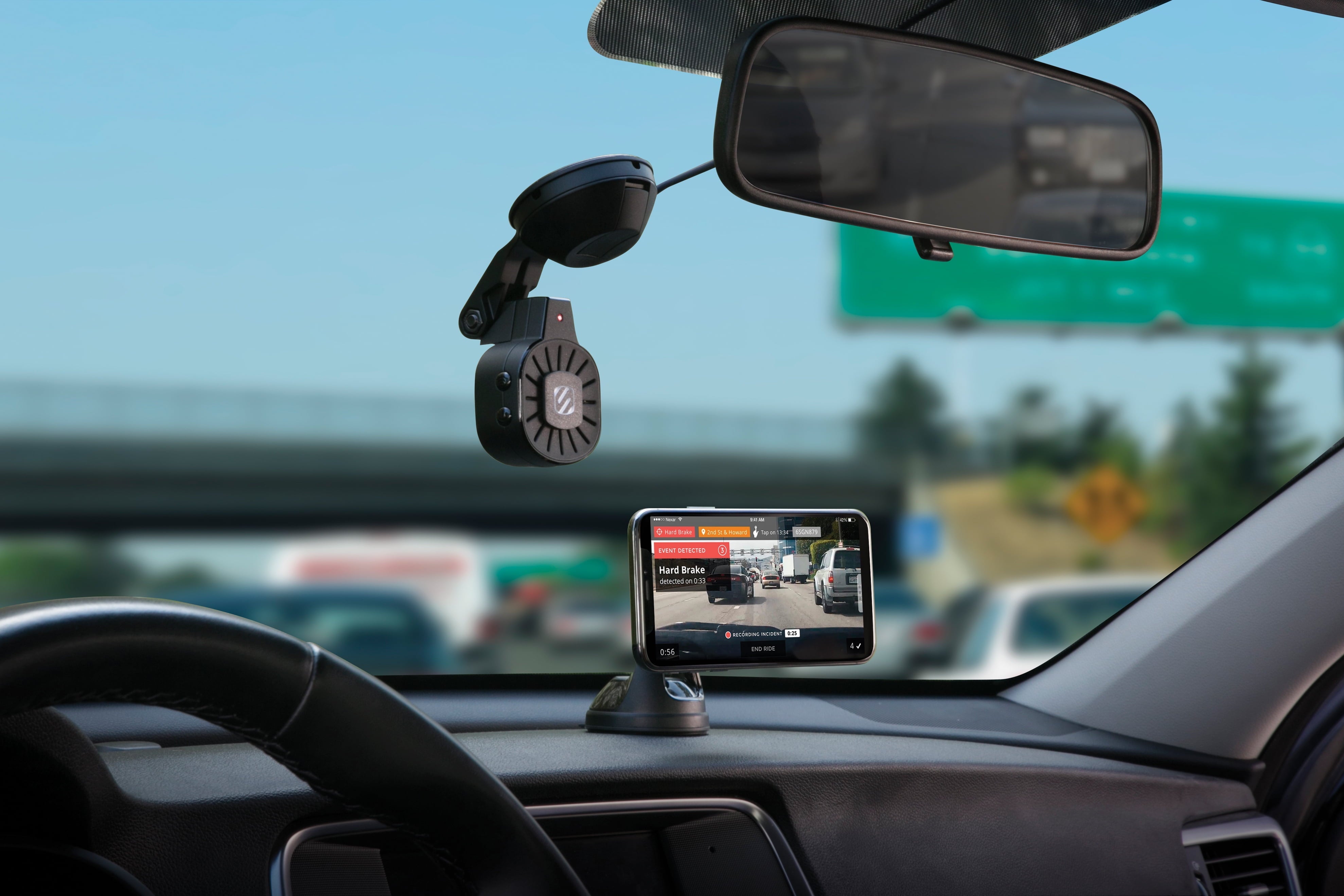 Scosche NEXC11032W-SP1 Full HD Smart Windshield Mount Car Dash Cam Powered by Nexar Black