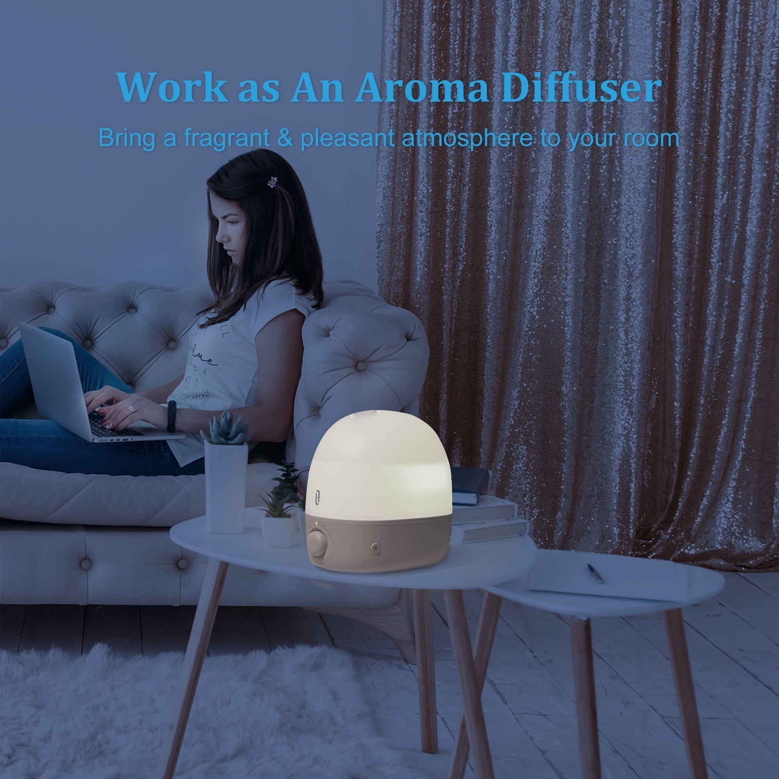 TaoTronics Humidifiers, 2.5L Ultrasonic Cool Mist Humidifier, 26dB Whisper Quiet Essential Oil Diffuser with Night Light for Baby Room, Nursery, Bedroom, Home, Office, White