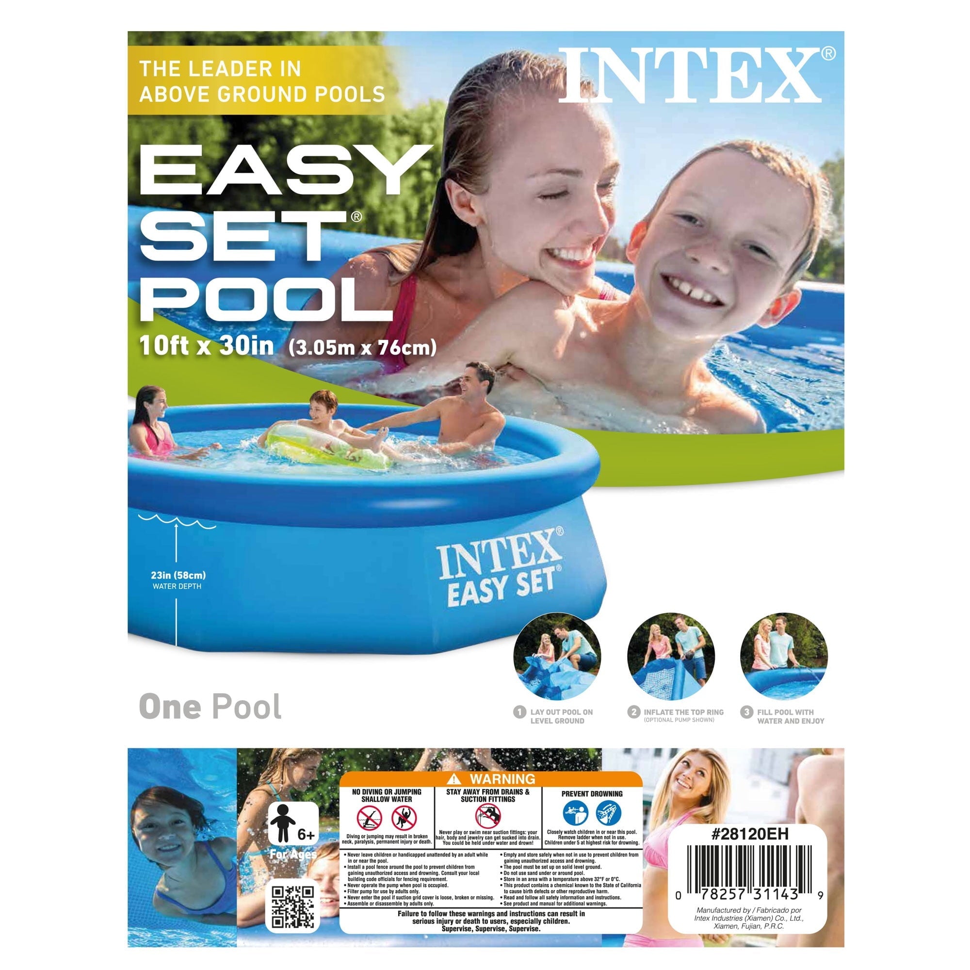 Intex Easy Set 10 Ft x 30 In Above Ground Inflatable Round Swimming Pool
