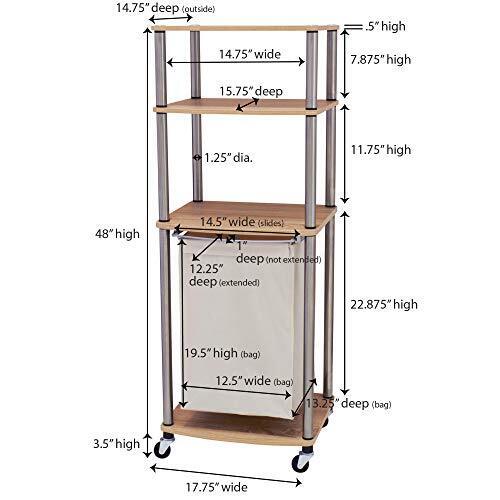 7052-1 Organizer Cart with Single Canvas Hamper | Light Brown Triple Laundry ...