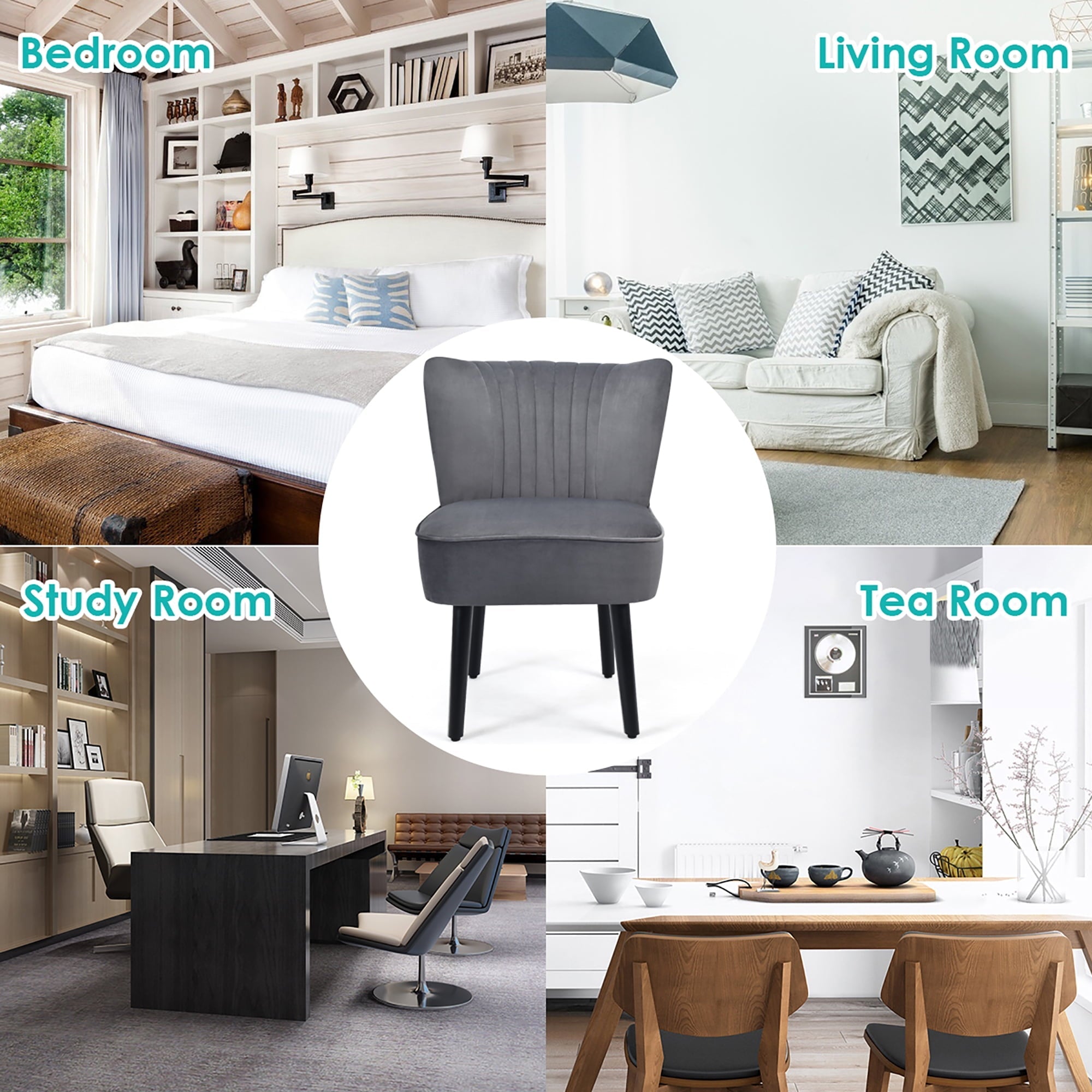 Costway Set of 2 Armless Accent Chair Upholstered Leisure Chair Single Sofa Dark Grey