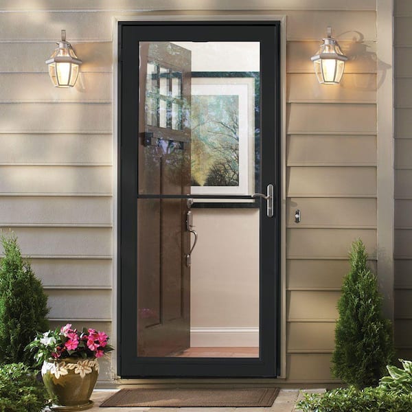3000 Series 36 in. x 80 in. Black Right-Hand Retractable Aluminum Storm Door with Nickel Hardware