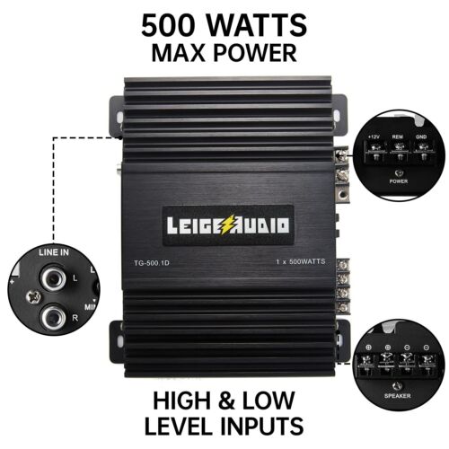 LEIGESAUDIO 500 Watts MonoBlock Amplifier, Class D, 1 Ohm Stable Subwoofer Am...