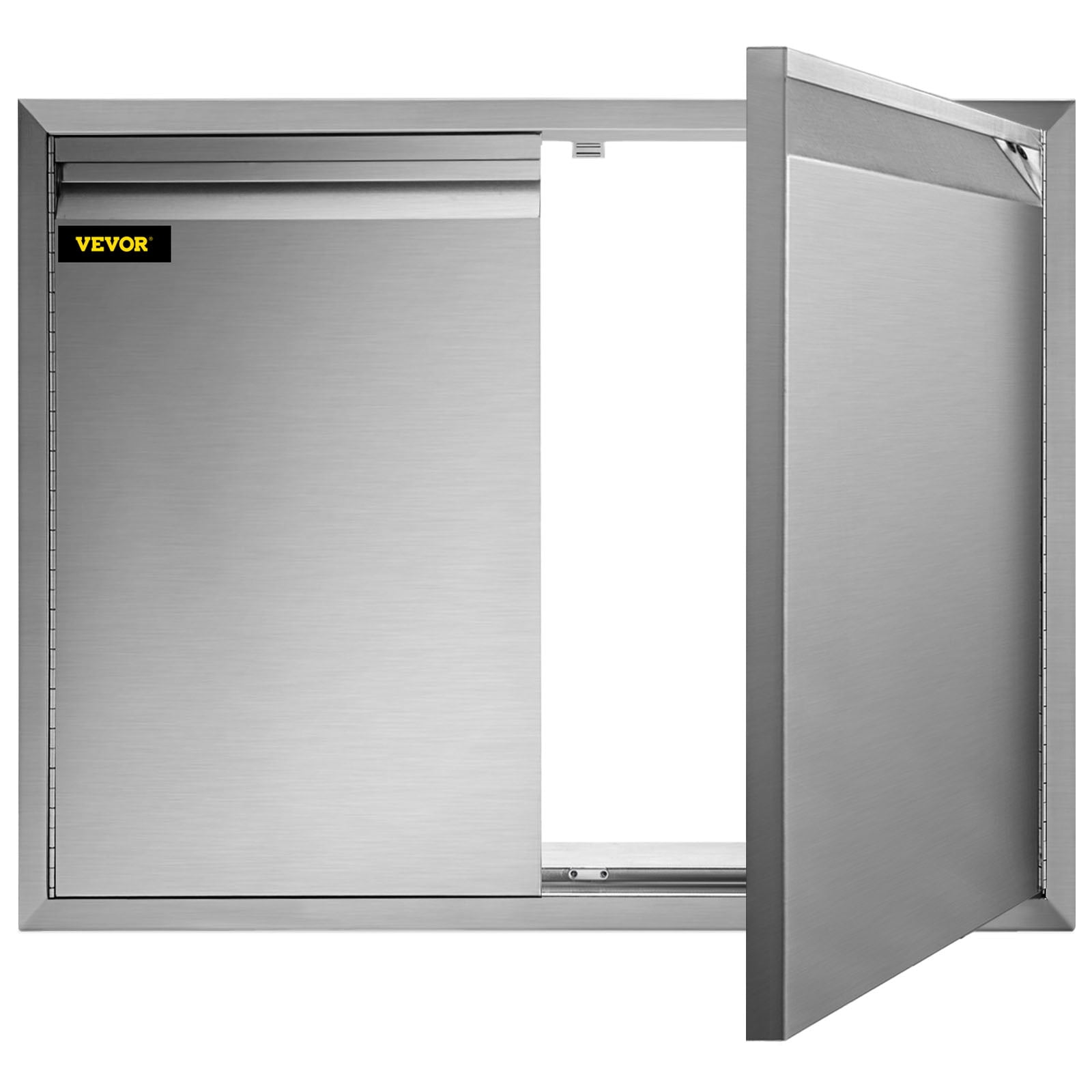 Double Access Door, 30''Wx21''H Outdoor Kitchen Door, Double Wall Stainless Steel Outdoor Cabinets with Hooks, Brushed Steel Access Door BBQ Doors, Easy to Install for BBQ Island Grill Station