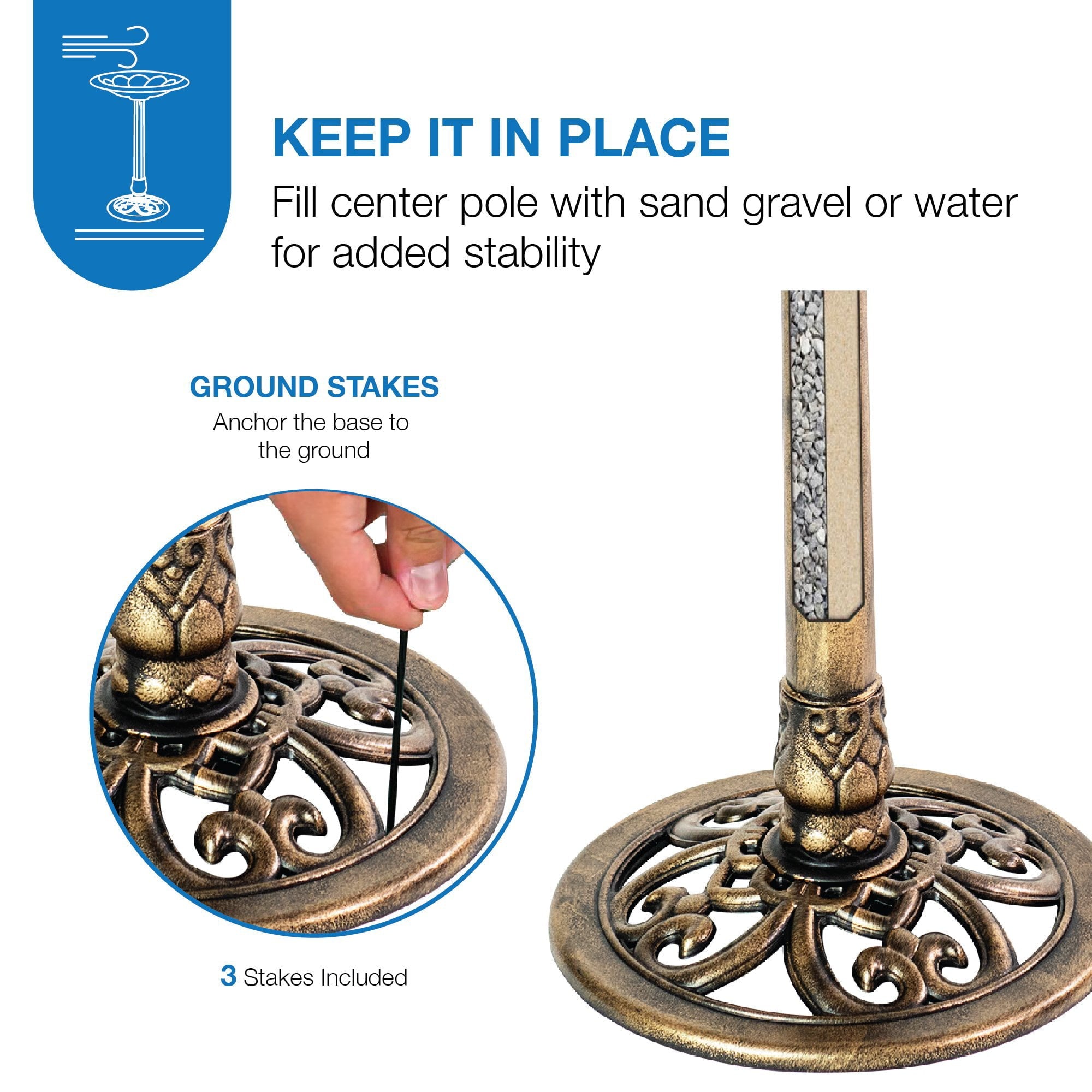 Patio Premier 28 inch Height Brushed Bronze Bird Bath with Planter