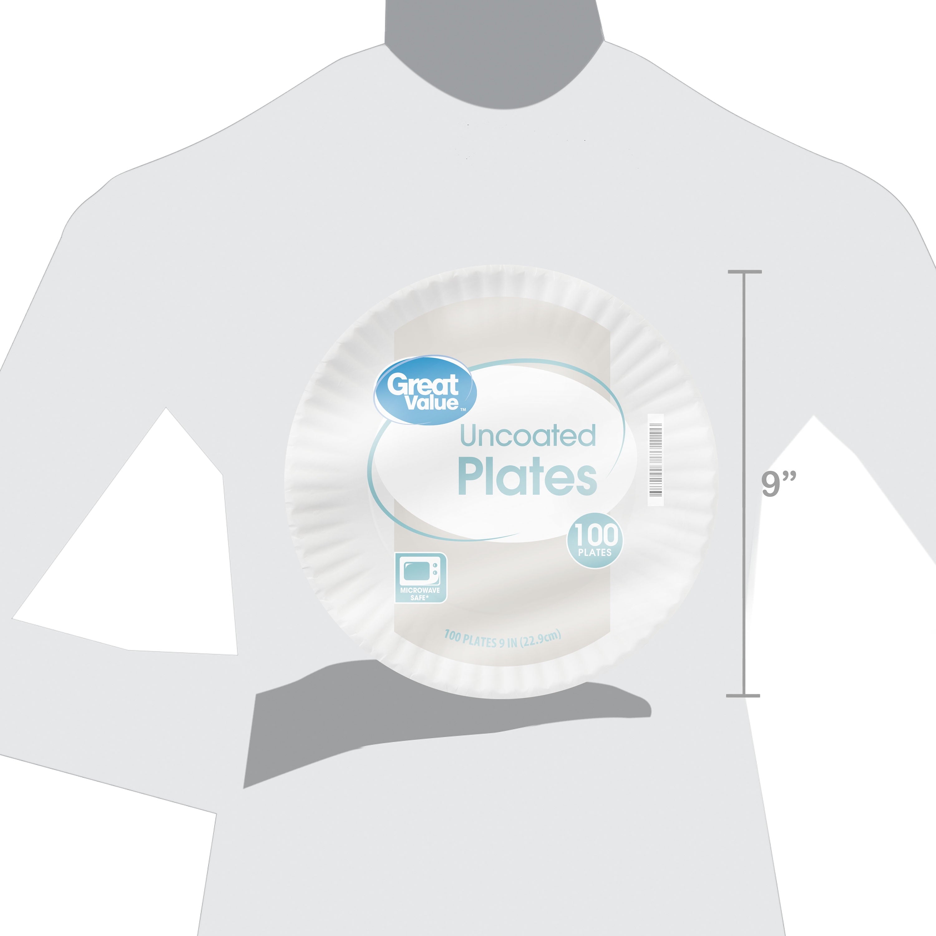 Great Value Uncoated, Microwave Safe, Disposable Paper Plates, 9