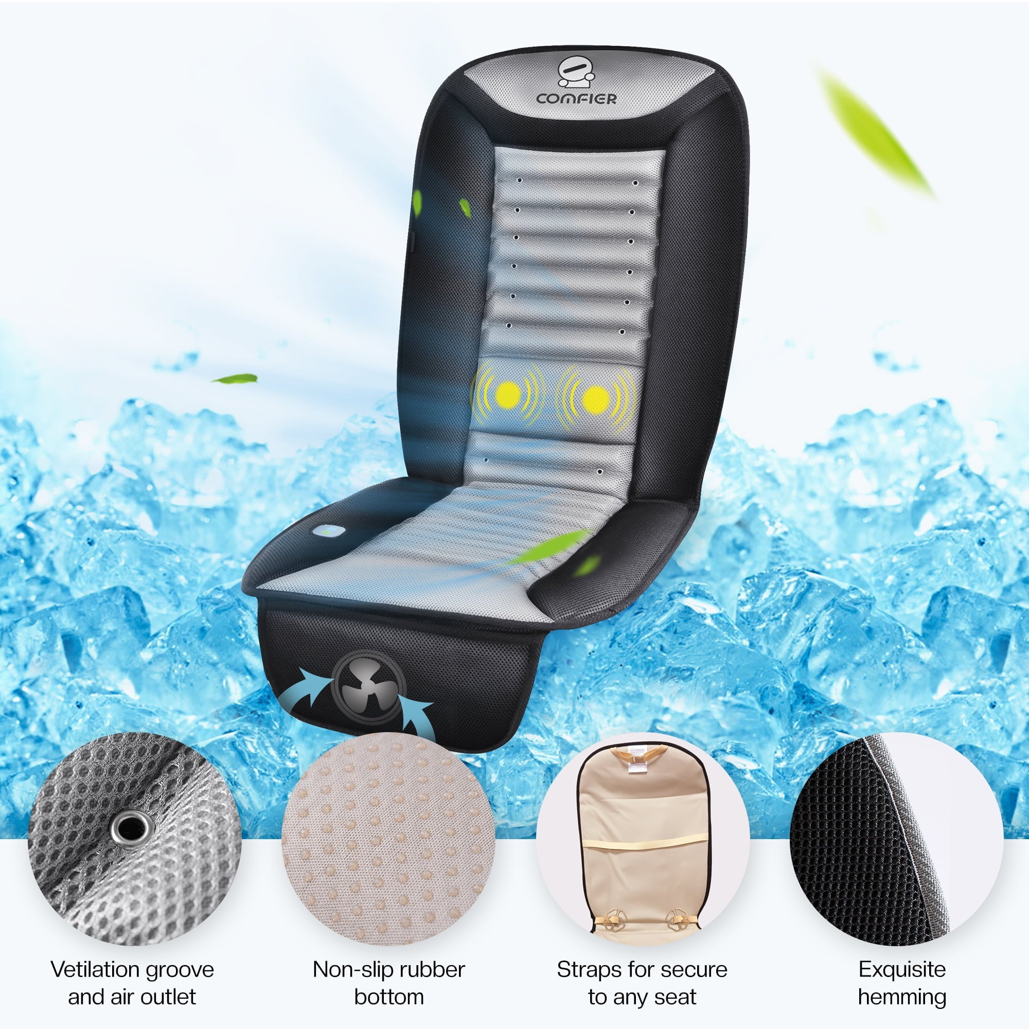 Comfier Cooling Vibration Massage Car Seat Cushion,  Car Seat Cushion without Heat Element, Car Seat Cooler with Back Massage
