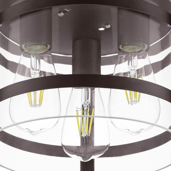 Huxley 11.9 in. 3-Light Dark Bronze Flush Mount Ceiling Light with Clear Glass Shade