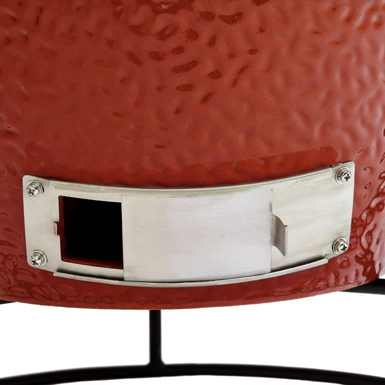 Jr. 13.5 in. Portable Charcoal Grill in Red with Cast Iron Cart, Heat Deflectors and Ash Tool