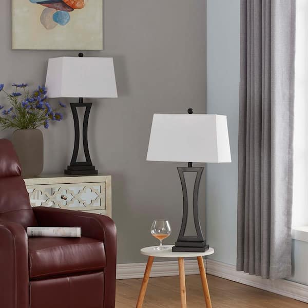 Cincinati 24 '' Black Table Lamp Set With White Shade (2-Pack）