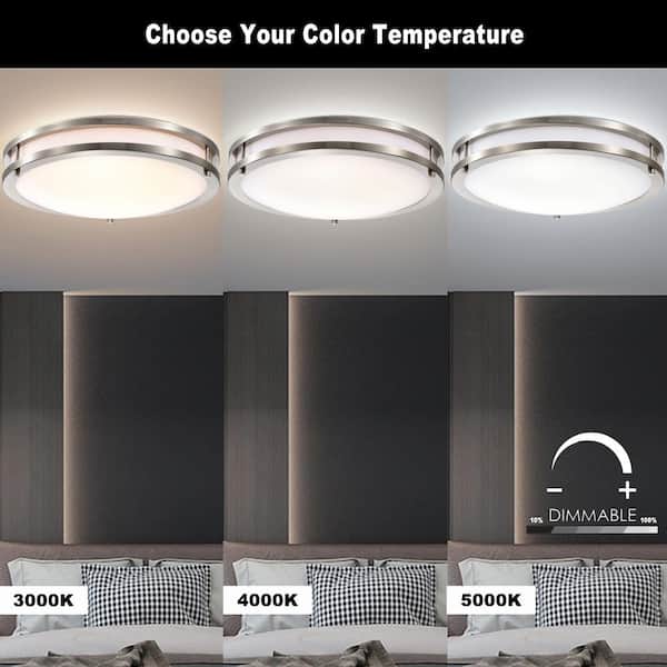 15.75 in. Brushed Nickel Dimmable 25-Watt Selectable LED Flush Mount 3000K/4000K/5000K with Acrylic Shade