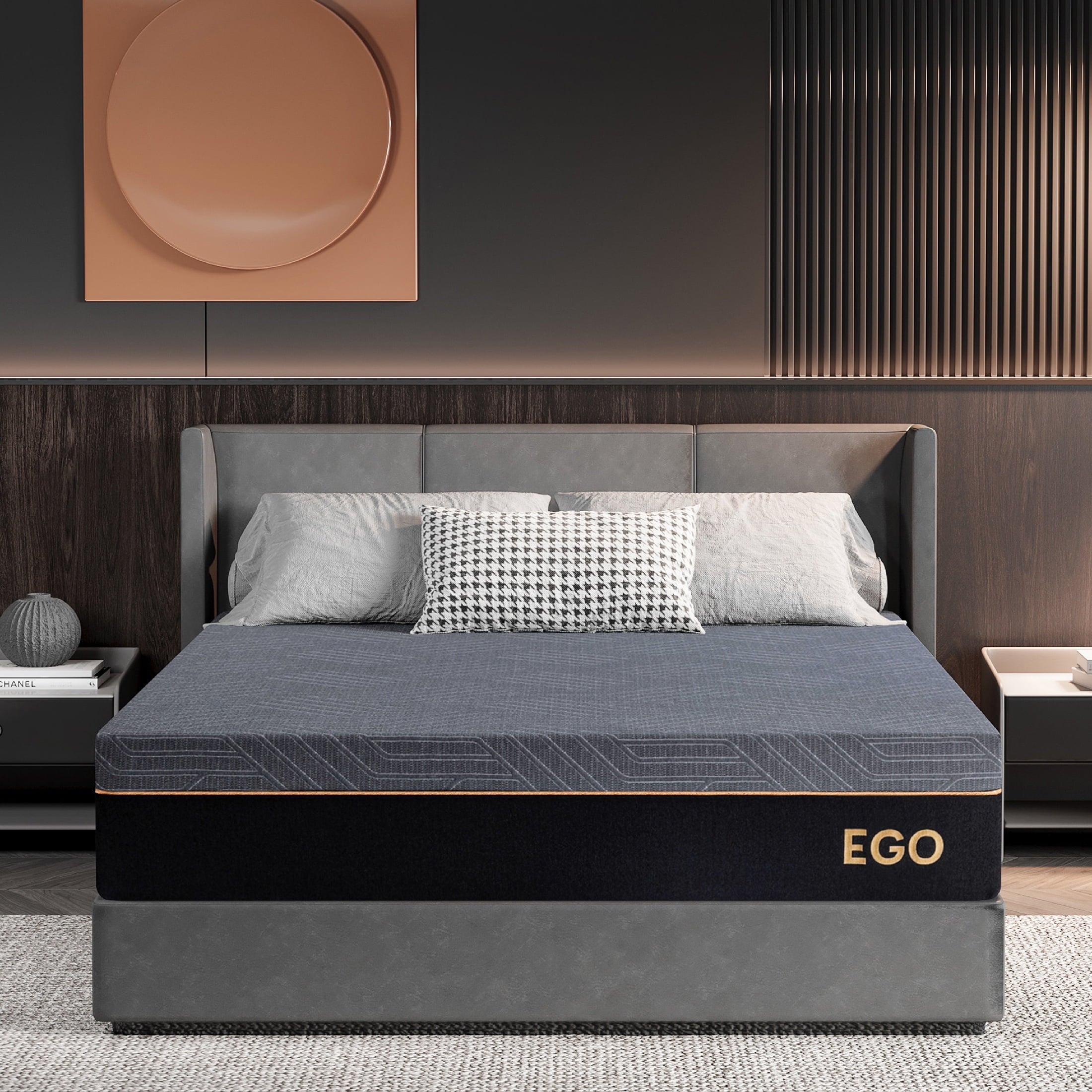 Ego Black 12 inch Queen Mattress in a Box, Cooling Gel Memory Foam Mattress, Medium