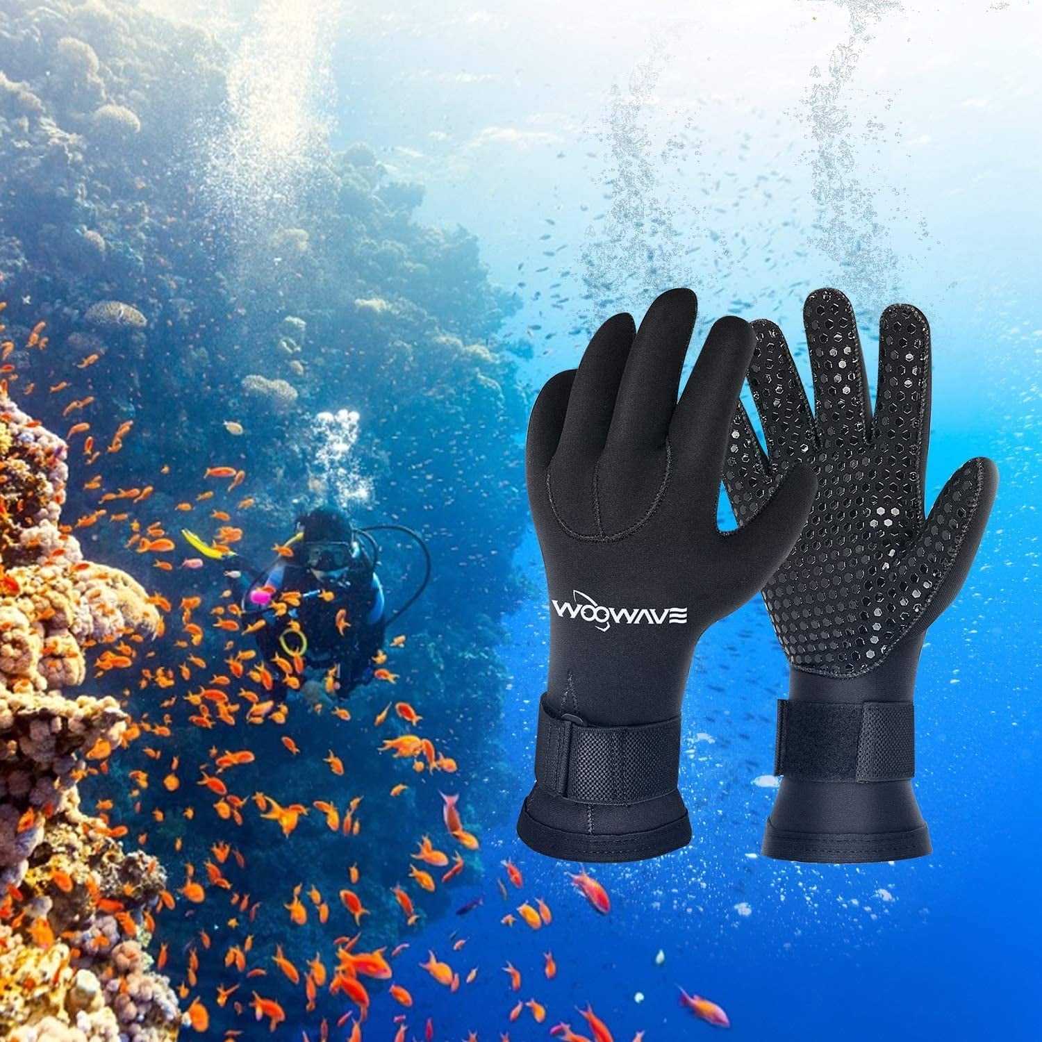 WOOWAVE Diving Gloves 3mm Unisex Black Neoprene Gloves , S