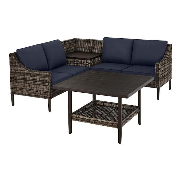 Prestley Park 4-Piece Steel Patio Conversation Sectional Set with CushionGuard Midnight Navy Blue Cushions