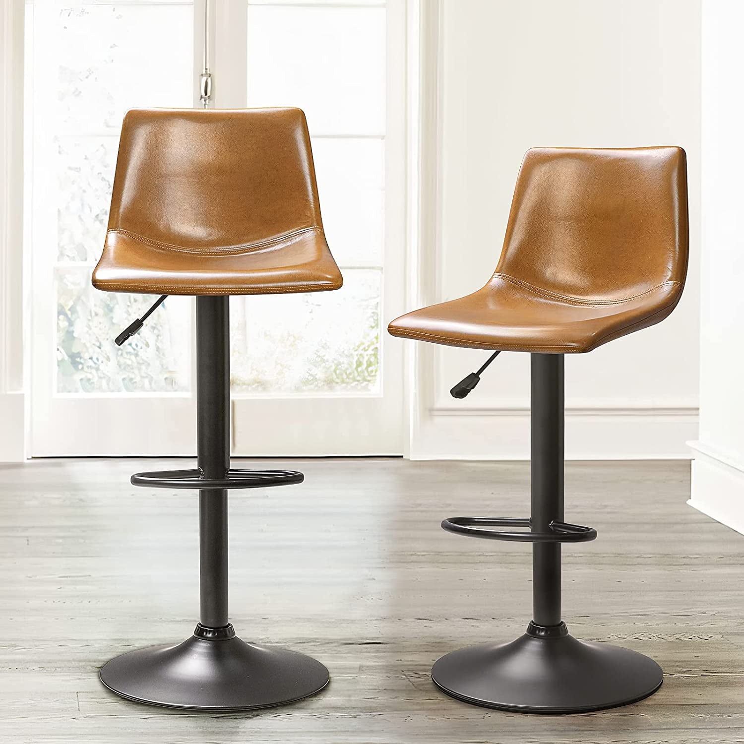 Waleaf Swivel Counter Height Bar Stools Set of 2,Adjustable PU Leather Dining Barstools with Footrest