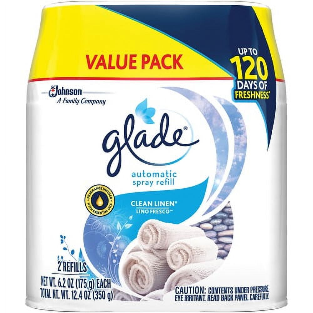 Glade Automatic Spray 2 Refills,&nbsp;Air Freshener, Clean Linen, 2 x&nbsp;6.2 oz