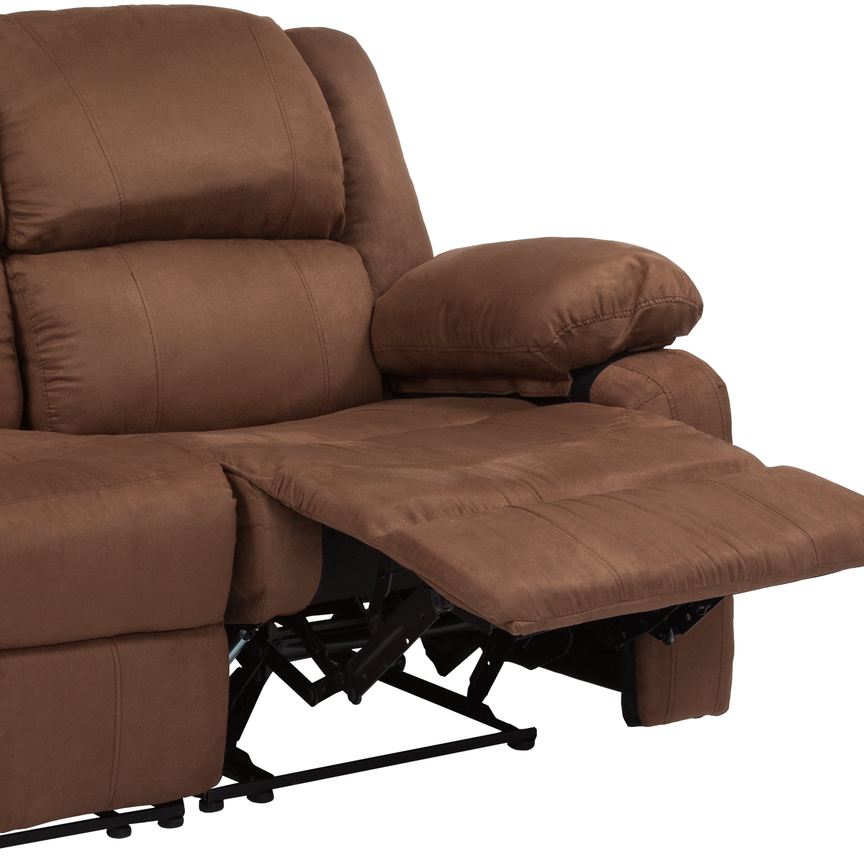 Emma + Oliver Chocolate Brown Microfiber Loveseat with Two Built-In Recliners