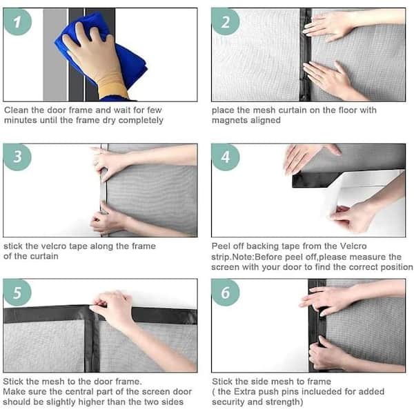 39 in. x 82 in. Black Fiberglass Magnetic Screen Door Heavy Duty Mesh Curtain Bi-Parting