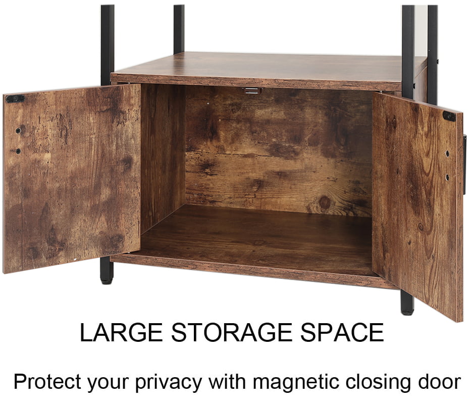 Kitchen Baker's Rack with Storage and 8 Hooks, 4 Tier Microwave Stand with Cabinet, Coffee Bar Station for Small Space, Rustic Brown