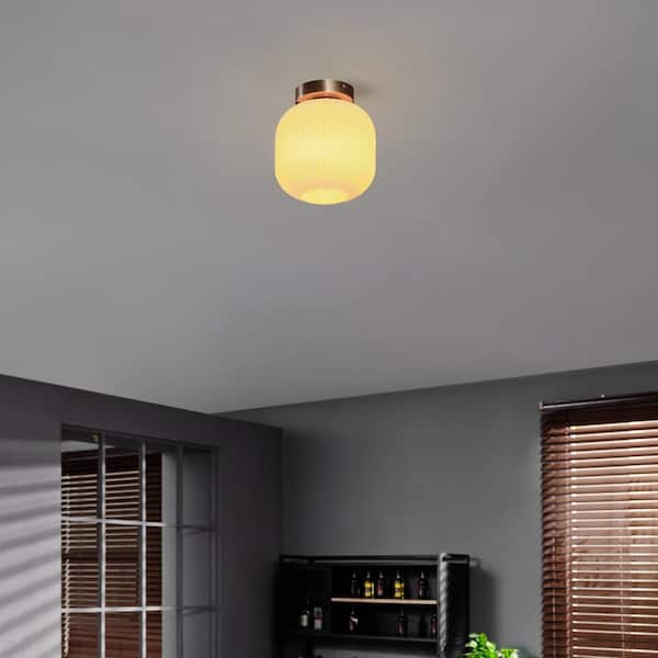 8 in. 1-Light Matte Brass Flush Mount Ceiling Light with Frosted Ribbed Glass Shade