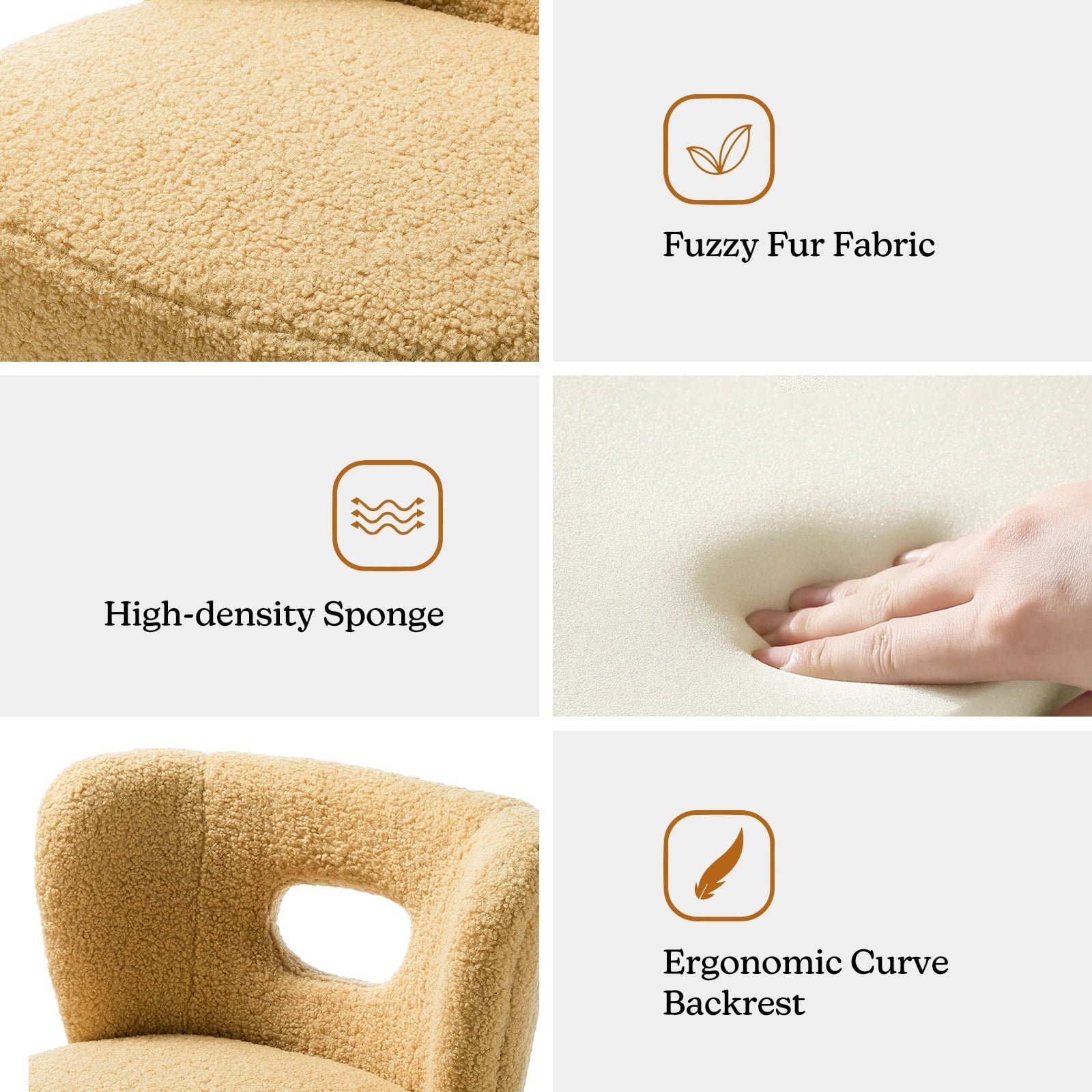 14 Karat Home Mini Vegan Lambskin sherpa Upholstery Barrel Chair in Mustard