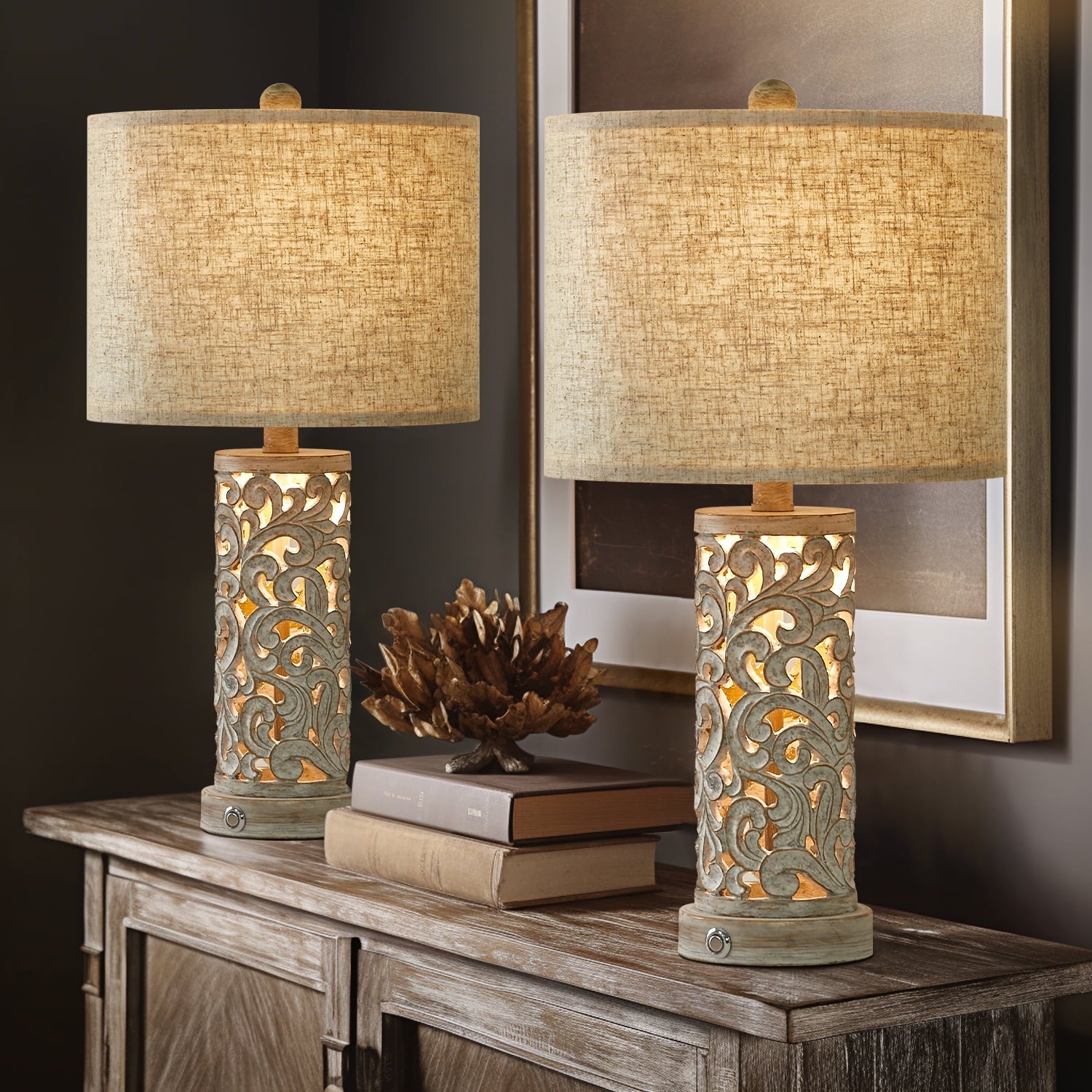 Oneach 3 Way Dimmable Touch Table Lamps for Living Room Bedroom Set of 2 Bedside Lamps with USB Ports 21