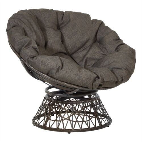 Papasan Chair with Brown Round Pillow Cushion and Brown Resin Wicker Weave