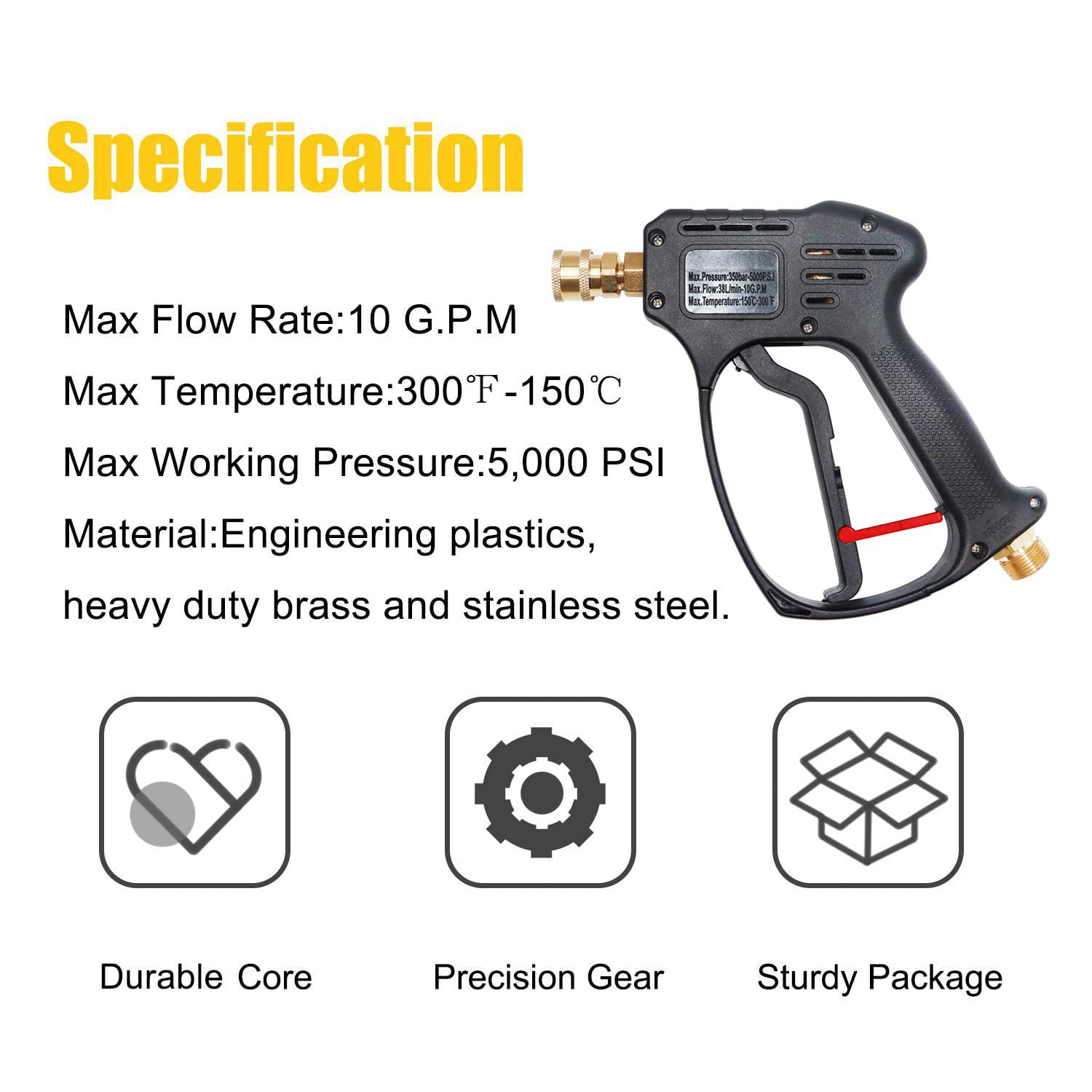 EDOU Direct Pressure Washer Gun Kit | 5000 PSI Max | Includes Wand, Quick-Connects, and 5 Spray Nozzles