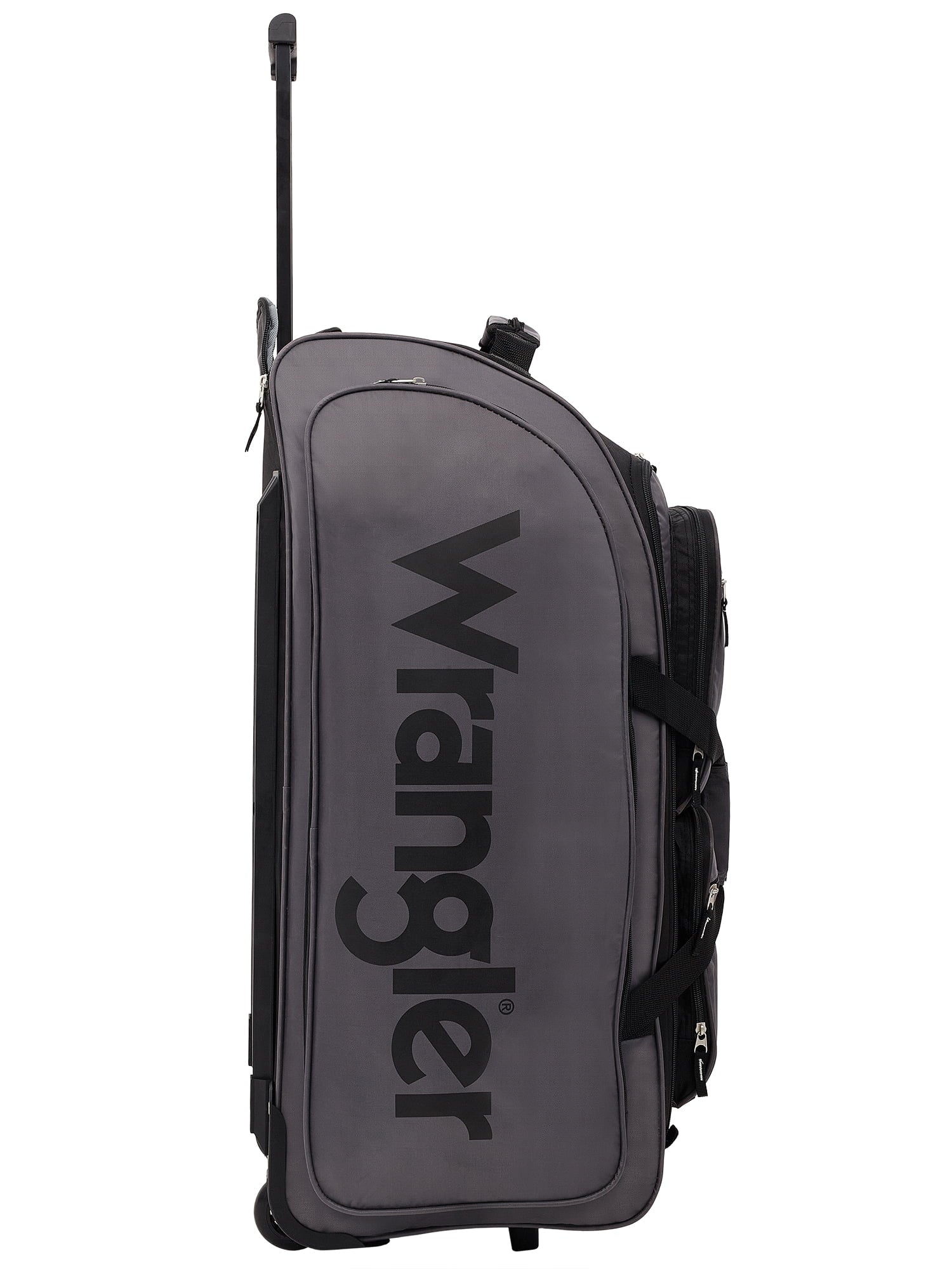 Wrangler 30” Multi-Pocket Rolling Duffel w/ Telescopic Handle, Gray