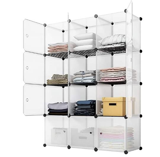 Zimtown 16-Cube Portable Closet Wire Cube Storage, Modular Bookshelf for Living Room Bedroom, White