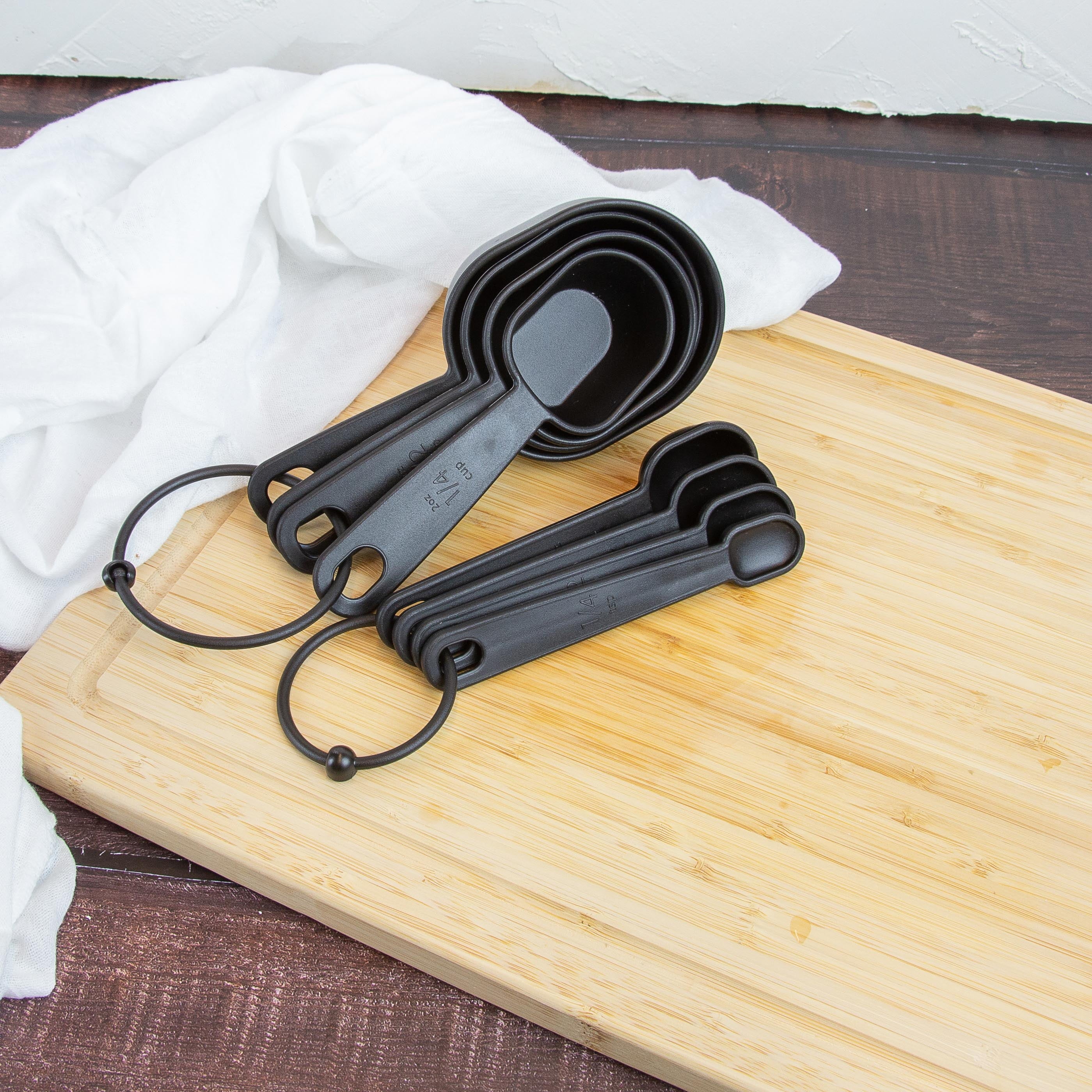 Mainstays 8-Piece Measuring Cup & Spoon Set, Raised Measurements, Black, Polypropylene