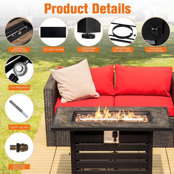 42 in. Rectangular Metal Propane Fire Pit Table 50,000 BTU W/Lava Rocks and PVC Cover