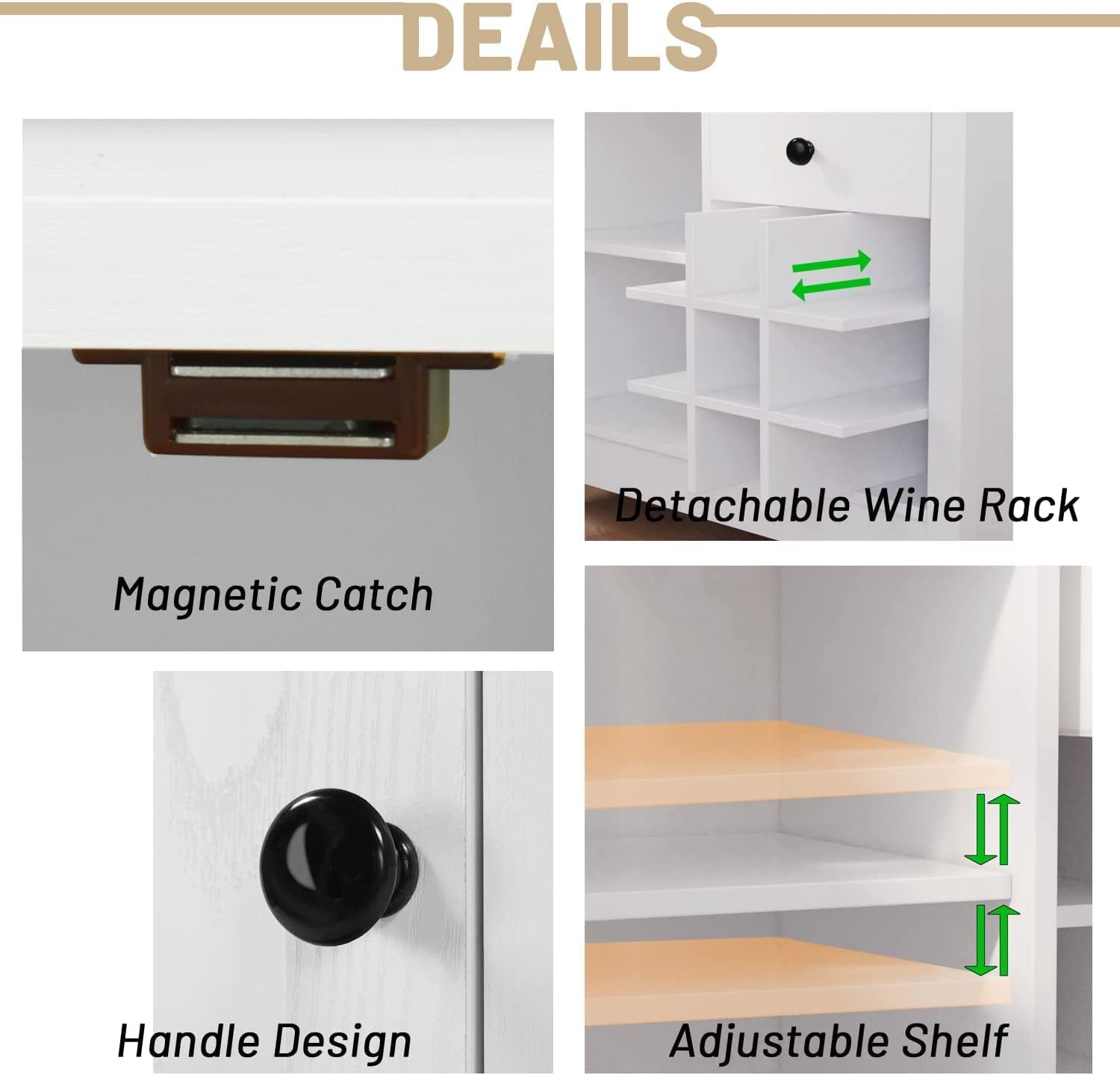 Catrimown Farmhouse Coffee Bar Cabinet, Buffet Sideboard Storage Cabinet with Barn Door and Wine Rack for Kitchen Dining Room, Farmhouse White