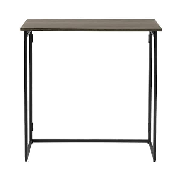 30 in. Rectangular Black Metal Folding Writing Desk with Grey Wood Top