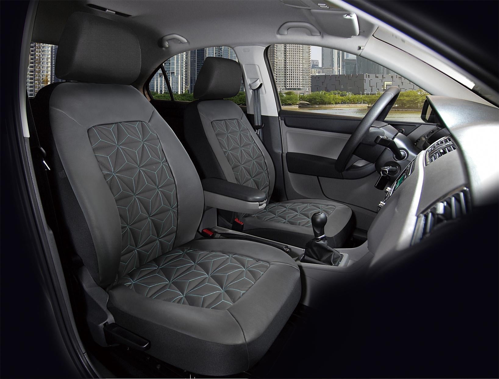 Auto Drive 2PC PVC Quilted Geometric Low Back Seat Covers Leather Teal - Universal Fit, 1902SC54