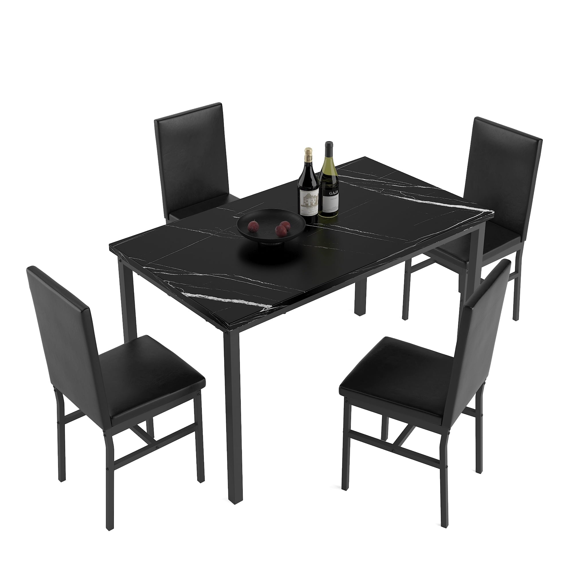 SEGMART Kitchen Dining Table Set for 4, Home Kitchen Table with Marble Tabletop and 4 PU Leather Chairs, Metal Frame Pub Table Set, Dinette Set for Family Gathering & Dining - Easy to Assemble, B1402