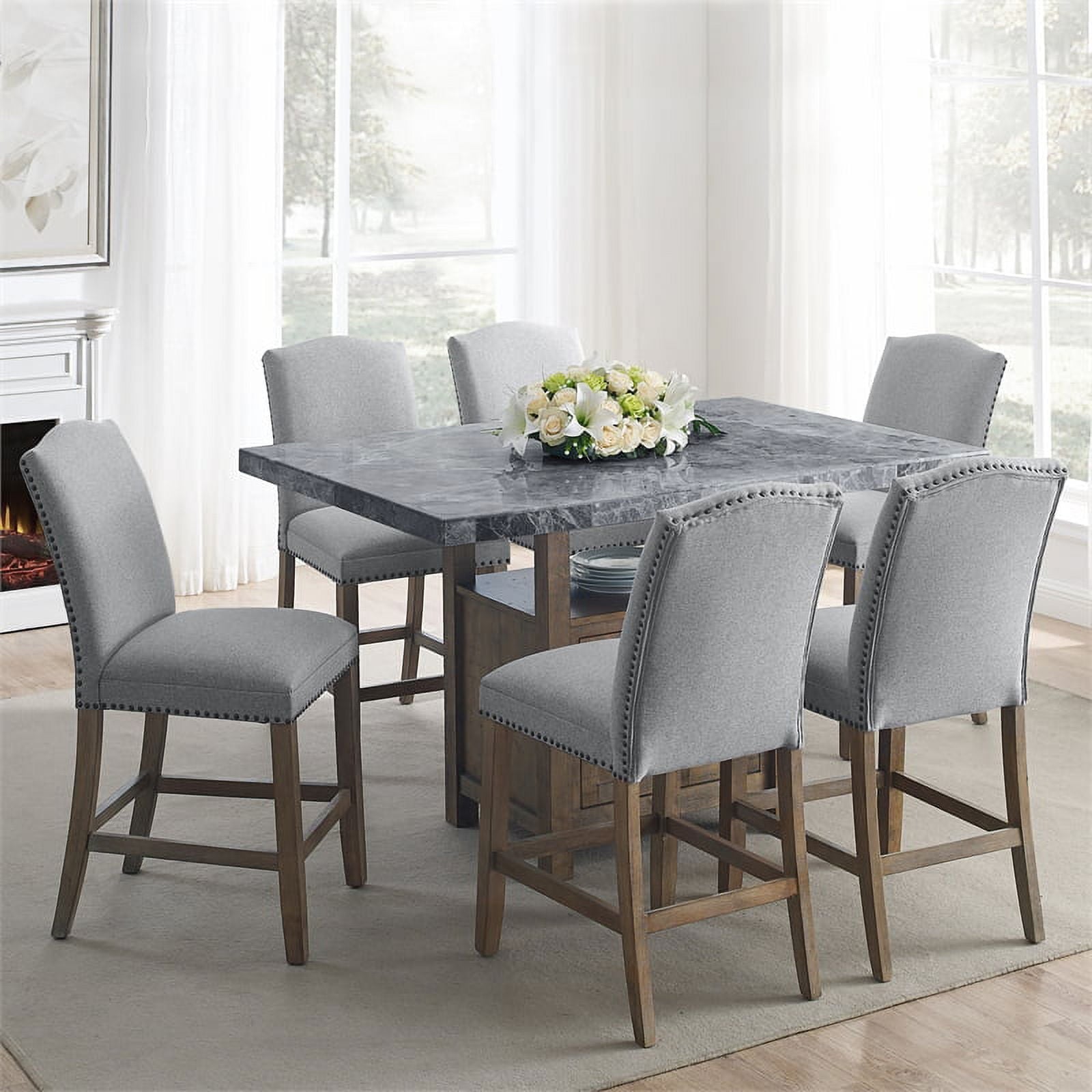 Grayson Gray Marble Counter 7-Piece Dining Set