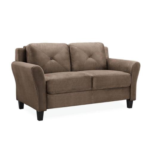Lifestyle Solutions Loveseat 31.5" w/ Round Arms 2-Seater Microfiber Wood Brown