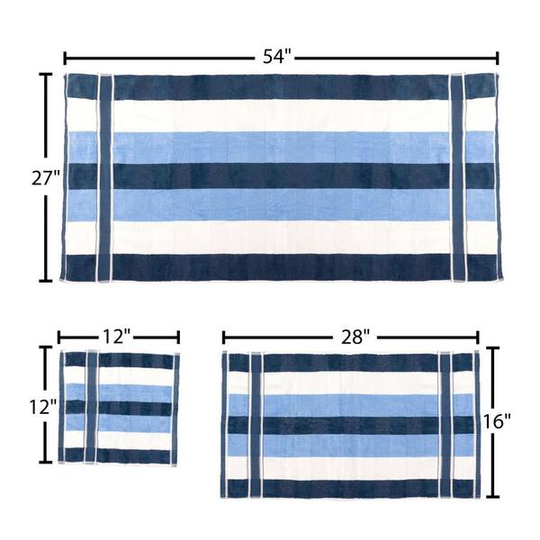 12-Piece Navy Blue Solid and Striped Designs Cotton Towel Set