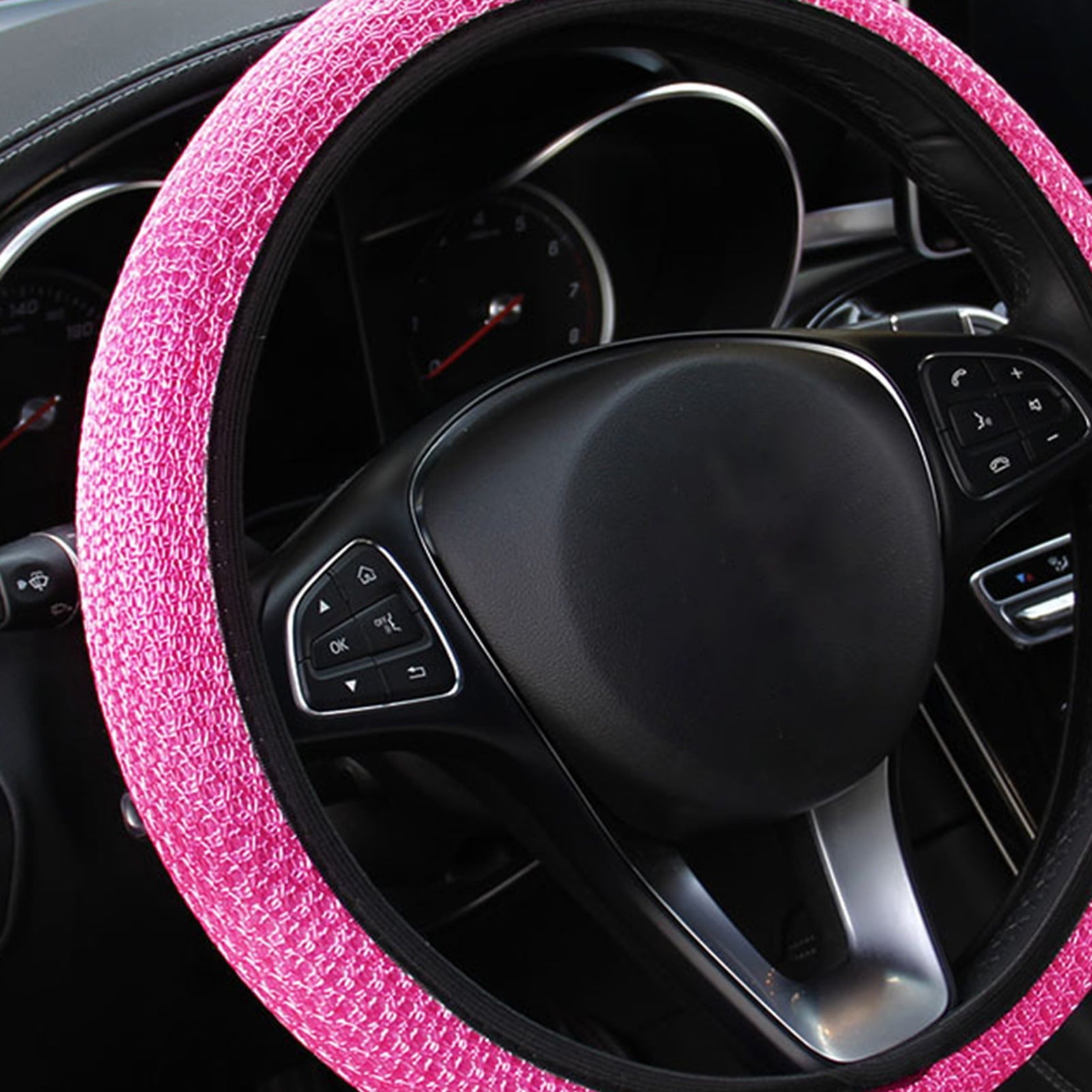 Happy Date Universal Vehicle Steering Wheel Cover, Ice Silk Breathable Microfiber Non-Slip, Warm in Winter and Cool in Summer, Steering Wheel Cover for Men and Women