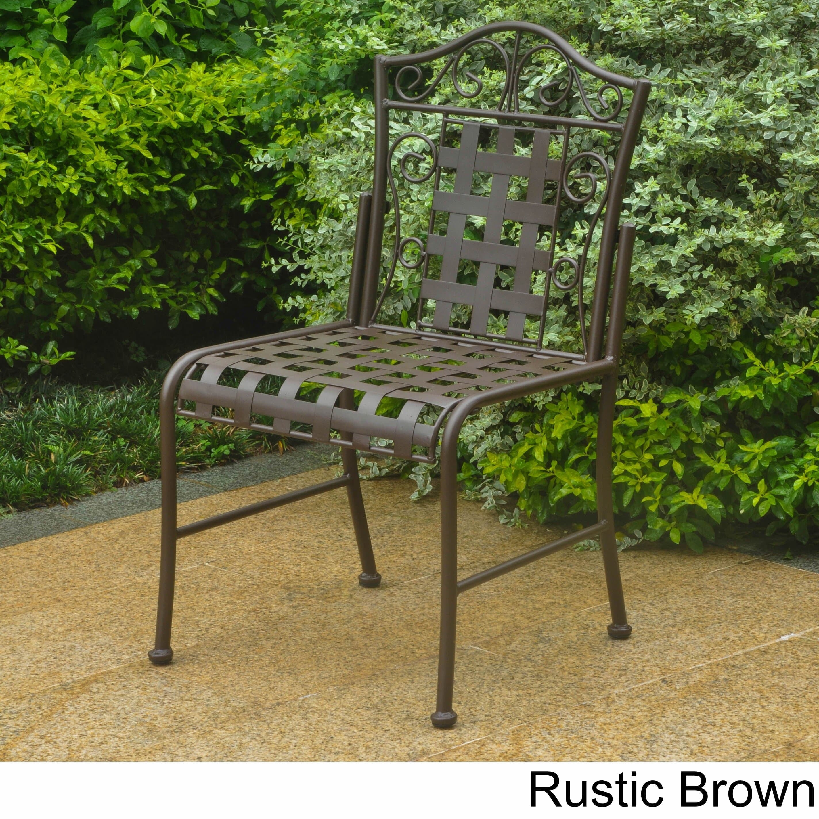 International Caravan 3473-2CH-HD-BZ Mandalay Iron Patio Bistro Chair, Bronze - Set of 2