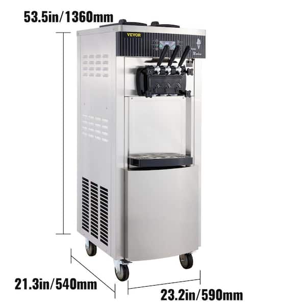 2200W Commercial Soft Ice Cream Machine 3 Flavors 5.3 to 7.4 Gal./H Auto Clean LED Panel Commercial Ice Cream Maker