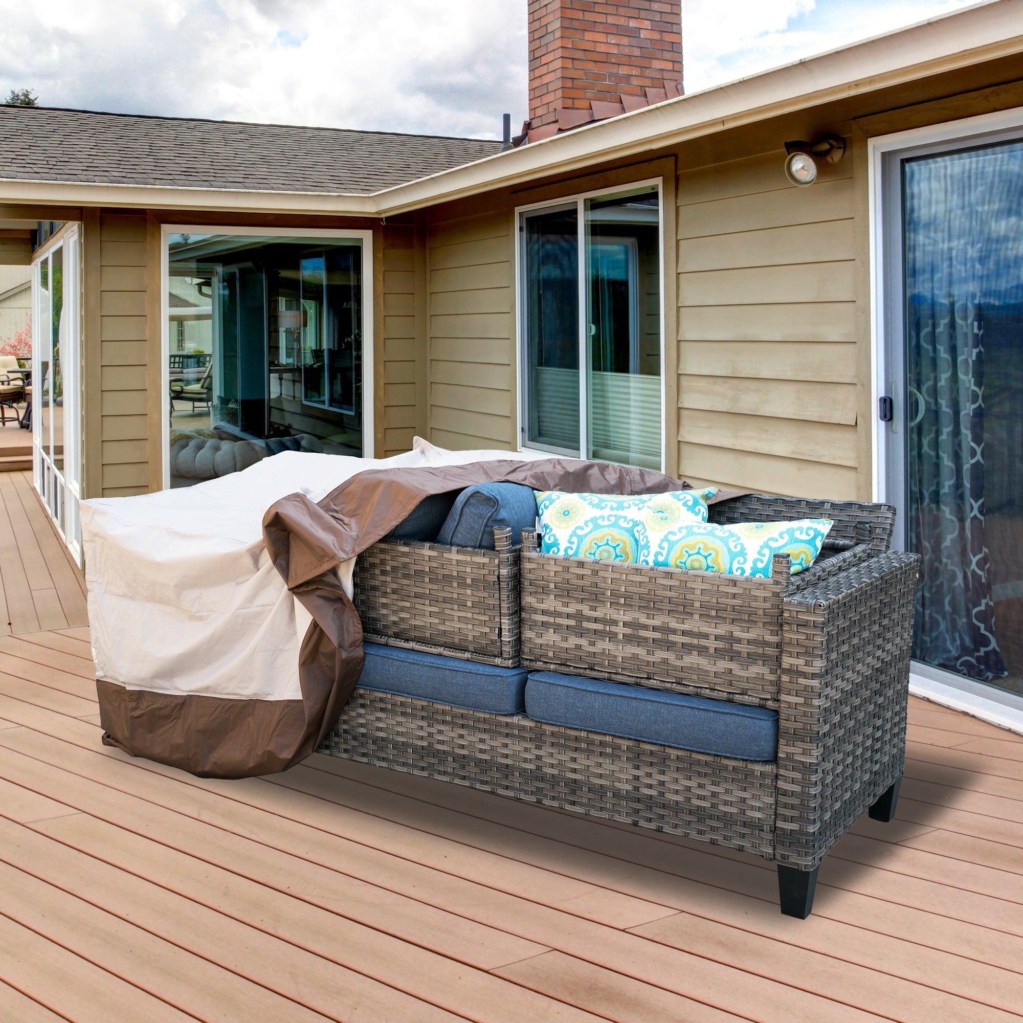 Patio Furniture Covers Waterproof Outdoor 210D Polyester Fabric Outdoor Patio Table and Chair Covers with Handle Windproof & Anti-UV 78x31x29 inches