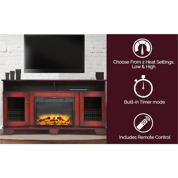 Savona 59 in. Electric Fireplace in Cherry with Entertainment Stand and Enhanced Log Display